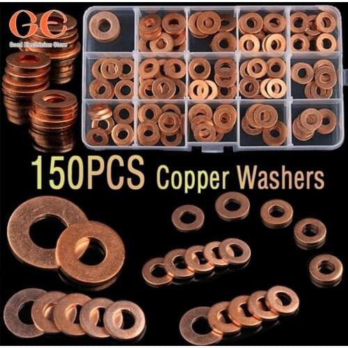 150PCS Flat Copper Washer Gasket Nut & Bolt Set Flat Ring Seal Assortment 15 Sizes screw ring fasteners mini lavadora de ropa