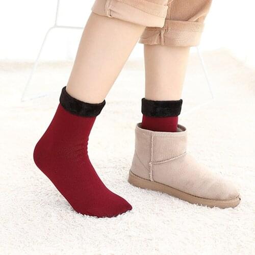 2020 Winter Women Warm Thicken Snow Socks Wool Cashmere Mid Length Thermal Velvet Fleece Cute Socks for Girl Sleeping Boots Gift