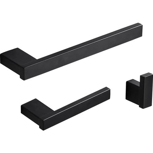 3Pcs/set Matte Black Bathroom Decoration Accessories Set Stainless Steel Wall Mount Towel Rack Bar, Toilet Paper Robe Hook