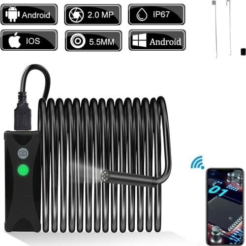 5.5MM WIFI Endoscope Camera Wireless Endoscope 2MP HD Borescope IP67 Waterproof 6 LED Rigid Snake Cable Camera For IOS/Android