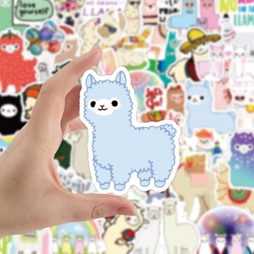 50Pcs/Set Cartoon Sheep Animal Stickers For Kids Alpaca Cute Sticker Cartoon Camel Reward Stickers Scrapbooking Bike Car Decal