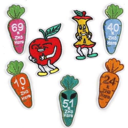 50pcs/lot Carrot Fruit Vegetables Embroidery Patches Letters Clothing Decoration Accessories Diy Iron Heat Transfer Applique