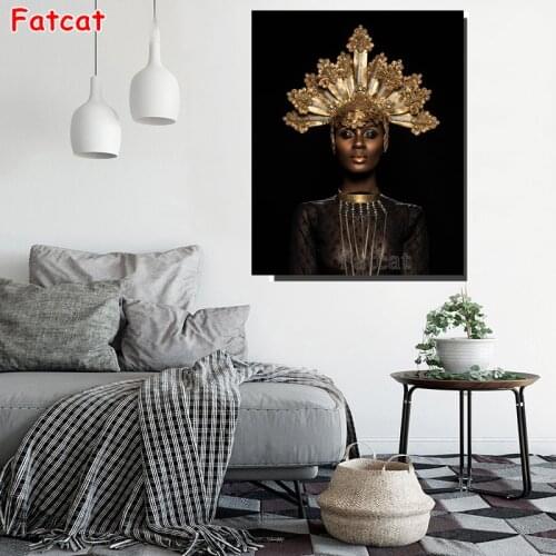 Diy Diamond Painting Abstract Gold Crown Black African Woman Embroidery Full Square/Round Rhinestone Mosaic Cross Stitch PP1813