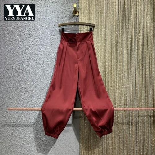 Casual Pants Womens 2021 Summer New Elegant High Street Office Lady Loose Vintage Ankle Length Pants Fashion Korean Style