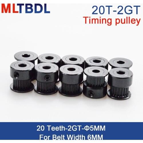 Black Anodizing 20 teeth 2M 2GT Synchronous Timing Pulley Bore 5mm for Width 5/6mm 2MGT GT2 Open Belt 20T 20Teeth VORON