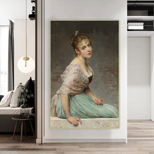 Citon Eugene de Blaas《Contemplation》Canvas Oil Painting Artwork Poster Picture Wall Hanging Decor Home Living Room Decoration