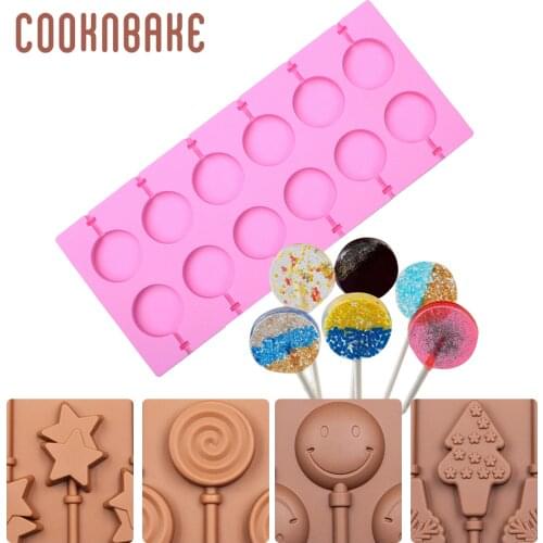 COOKNBAKE Silicone Candy Lollipop Mold Chocolate Sugar Mould For Lollipops Cake Decoration Form Round Biscuit Pastry Baking Tool