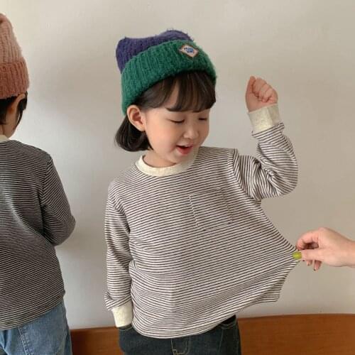 Childrens long sleeve T-shirt 2021 new boys' wear spring and autumn Korean striped girls' bottom shirt baby top