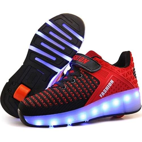 Red Pink Blue USB Charging Fashion Girls Boys LED Light Roller Skate Shoes For Children Kids Sneakers With Wheels One wheels