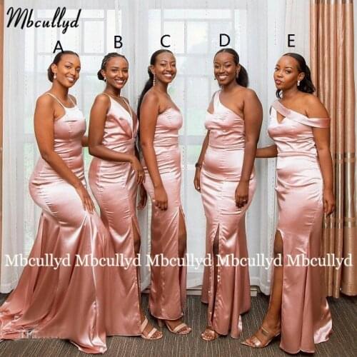 New Blush Mismatched African Bridesmaid Dresses 2021 Side Slit Backless Long Wedding Party Dress for Women Plus Size