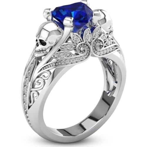 Hainon Heart CZ Crystal Silver Color Skull Promise Rings for Women Fashion Jewelry Wedding Engagement Punk Rings Gifts