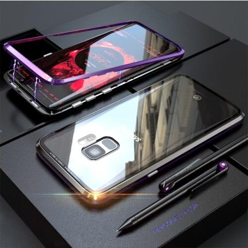 Magnetic Adsorption Case for Samsung S9 Plus S9+ Tempered Glass Back Cover Metal Bumper Case for Samsung Galaxy S9 S9Plus