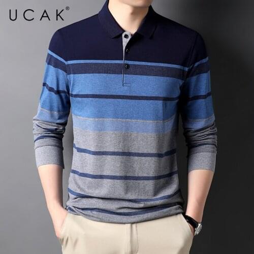 UCAK Brand Casual Pure Cotton Turn-down Collar T Shirt Men Clothes Autumn New Arrivals Streetwear Long Sleeve T-Shirts U5705