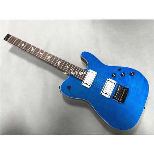 New custom version tiger print blue headless electric guitar, can be customized free shipping