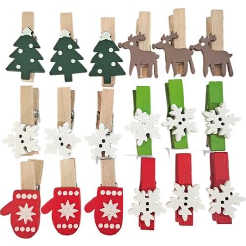 New Environmentally Friendly Cartoon Patch Wooden Clip Christmas Series Wooden Clip Environmentally Friendly Color Wooden Clip