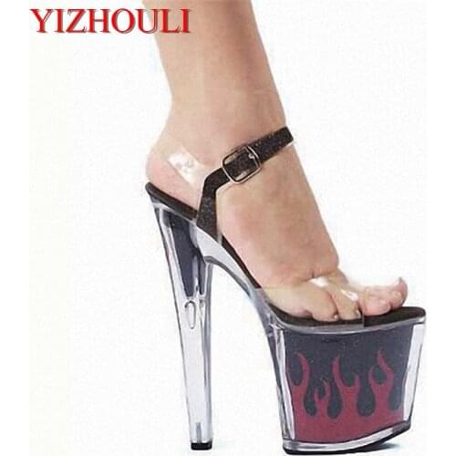 Hot 8 "sexy clear flame-platform heels, flame-platform glass slipper, and 20 cm female exotic dancer sandals