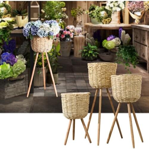 Stand Wickerwork Basket Rattan Hanging Flower Pot Dirty Laundry Hamper Storage Rack Basket With Holder Dropshipping Decor