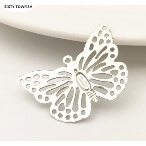 30 Pieces 29*18mm Gold Color Metal Filigree Flower Slice Butterfly Charms base Setting Jewelry DIY Components Findings