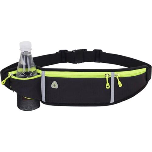Running Belt with Water Bottle Fitness Water-Resistant Waist Pack with Adjustable Reflective Stripes for Men Women