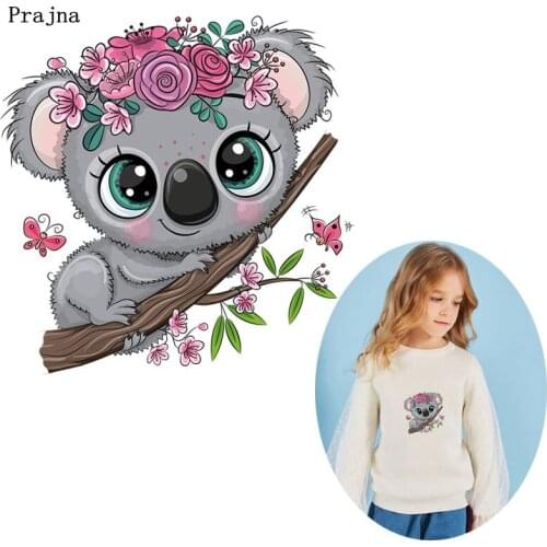 Prajna Cartoon Koala Patch Iron On Heat Transfers Cute Animal Mouse Ironing Stickers On Kids Clothes DIY Patches Applique Badges