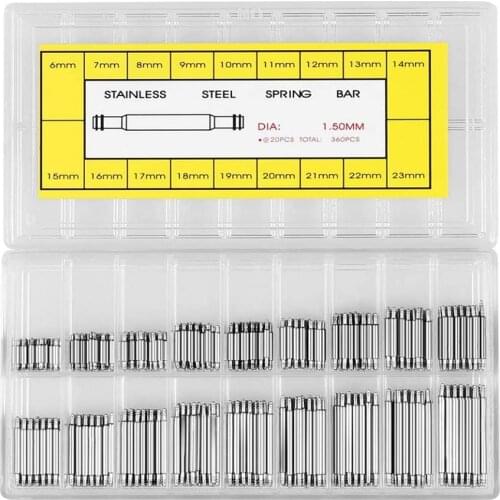 360pcs 6-23mm Watch Stainless Steel Spring Bars Watch Band Strap Link Pins Watchmakers Repair Kit Tools