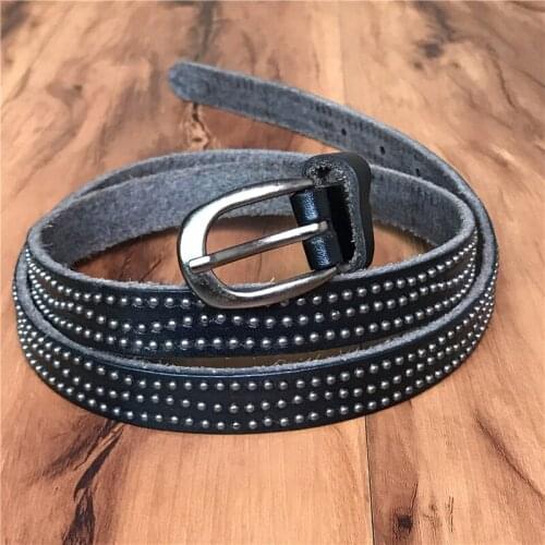 Vintage Punk Rivet Women Belt Genuine Leather Metal Belts For Women Ceinture Femme Thin Cowgirl Belt Female Cinto WBT0077