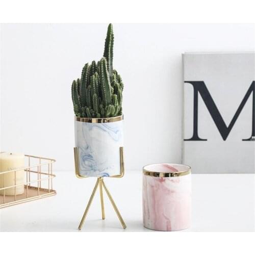 Rmodern Flower Pot Set Ceramic Pot Iron Rack Succulent Planter Small Desktop Pot Garden Decoration Vases