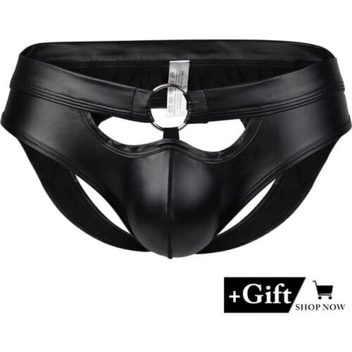 Sexy underwear men Temptation Erotic panties Patent leather men sexy briefs Breathable Hollow Panties Valentines Men Gift Thongs