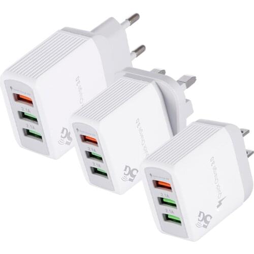 USB Charger Travel 3 Port Fast Charging Wall Charger Adapter Quick Charge QC 3.0 USB Hub Power Adapter for iPhone Samsung Xiaomi