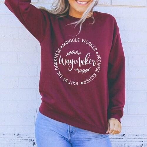 Waymaker Pure Cotton Sweatshirt Unisex Spiritual Christian Church Sweatshirts Women Religious Faith Bible Verse Pullovers Femme