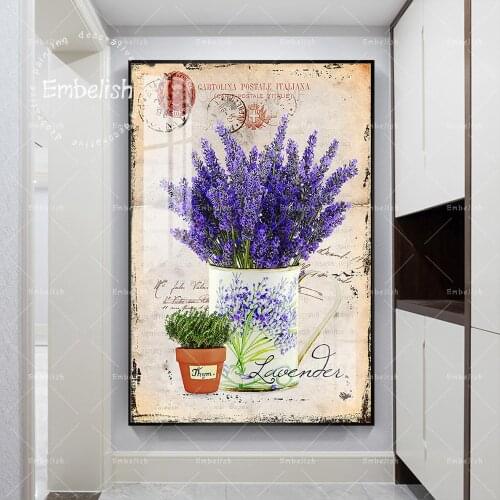 Vintage Purple Lavender Canvas Painting Provence Scenery Wall Art Poster Oil Picture For Home Decor Living Room Picture
