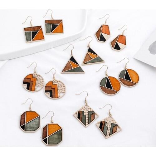 New Round Wood Drop Earrings Boho Jewelry For Women Brincos Square Geometric Dangle Earring 2020 for Women