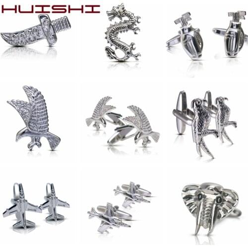HUISHI Brand Cufflinks For Men New Fashion Design Mens French Shirt Cufflinks Button Bird Dragon Dog Airplane Modeling Cufflinks