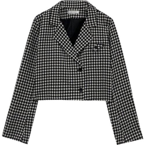 2021 New Arrivals Womens Coats Spring Autumn Female Short Jackets Houndstooth Outerwear Streetwear Trendy Lady Blazers Plaid