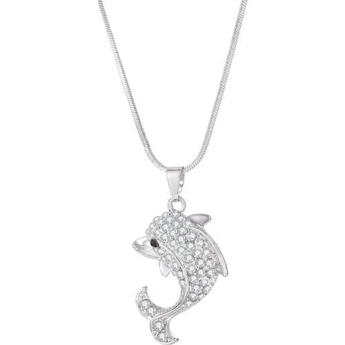 2019 New Color Crystal Cute Dolphin Pendant Necklace For Women Lady Party Wedding Small Charm Accessories Fashion Jewelry Gifts
