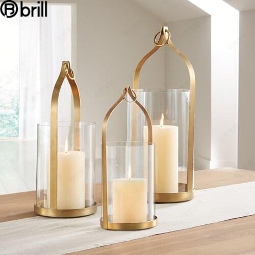 Nordic Gold Candle Holders Metal Glass Candlestick Candlelight Dinner Wind Lamp Luxury Centre De Table Mariage Candle Mold Gift