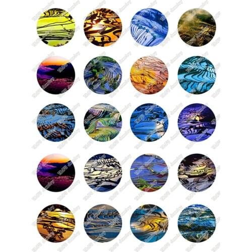 20pcs/lot 18mm 20mm 25mm Round Terraced Field Landscape Pattern Glass Cabochon for DIY Jewelry Making Findings & Components T072