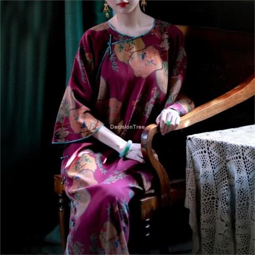2021 oriental dress elegant cheongsam dress satin qipao classic qipao novelty print oriental dress sexy chinese party dress