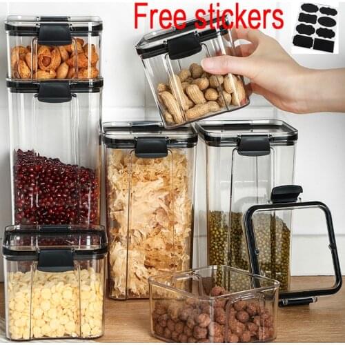 4pcs Stackable Acryl Food Storage Container Plastic Kitchen Noodle Box Multigrain Storage Tank Transparent Sealed Cans quality