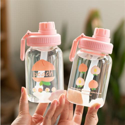 450ml Summer Glass Water Bottles For Girls Portable Durable Water Bottle With Straw School Office Travel Mug Coffee Tea Cup