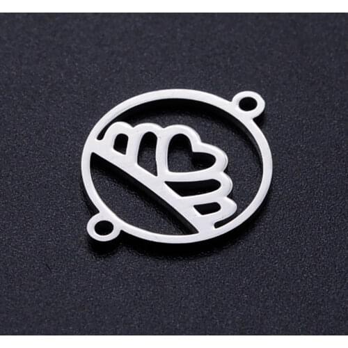 5pcs/lot Round Princess Crown Stainless Steel Connector Charm for Women Bracelets Making Wholesale Never Tarnish