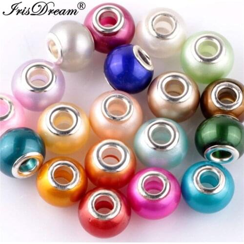 50PCS Lot Assorted Solid Color Big Hole Round Loose Murano Spacer Crystal Glass Beads Fit Pandora Charm Bracelet For DIY Jewelry