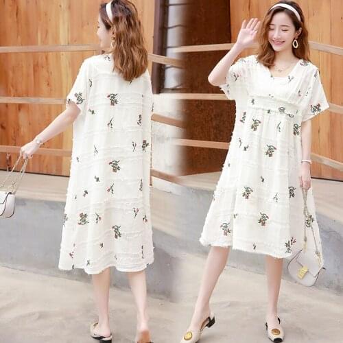 9811# Maternity Dress Summer Cotton embroidery Short Sleeve Loose Stylish Dress for Pregnant Women Mom Dress