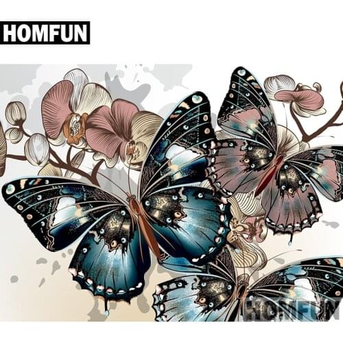 HOMFUN Full Square/Round Drill 5D DIY Diamond Painting "Butterfly flower" Embroidery Cross Stitch 5D Home Decor Gift A02596