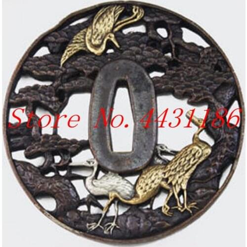 FREE SHIPPING HIGH QUALITY JAPANESE SAMURAI SWORD KATANA GUARD CRANE&PINASTER DESIGN BRASS TSUBA HANDMADE DIY FITTING