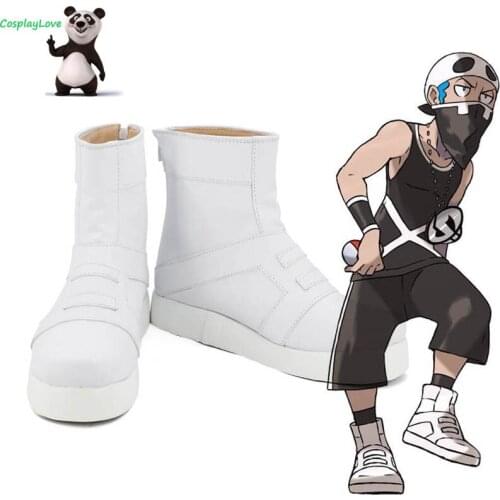 P Sun and Moon Team Skull Grunts Male Female White Cosplay Shoes Long Boots Leather CosplayLove For Halloween Christmas