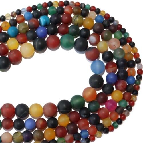 Free Shipping Dull Polish Matte Natural Stone Colorful Agates Beads 4 6 8 10 12 MM Pick Size For Jewelry Making Diy Bracelet