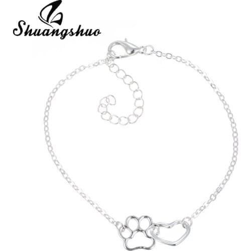 Shuangshuo Love Heart Cat Dog Footprint Bracelets Bangles for Women Romantic Animal Tassut Charm Bracelet Girls Cuff pulseras