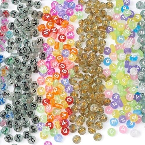 6 Style Transparent Acrylic Beads Alphabet Letter for Jewlery Making DIY Bracelet Necklace SUpplies 7x3.5~4mm 200pcs/style