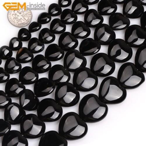 Gem-inside Selectable Size Natural Smooth Heart Black Agate Stone Beads For Jewelry Making Beads 15 inch DIY Beads Jewellery